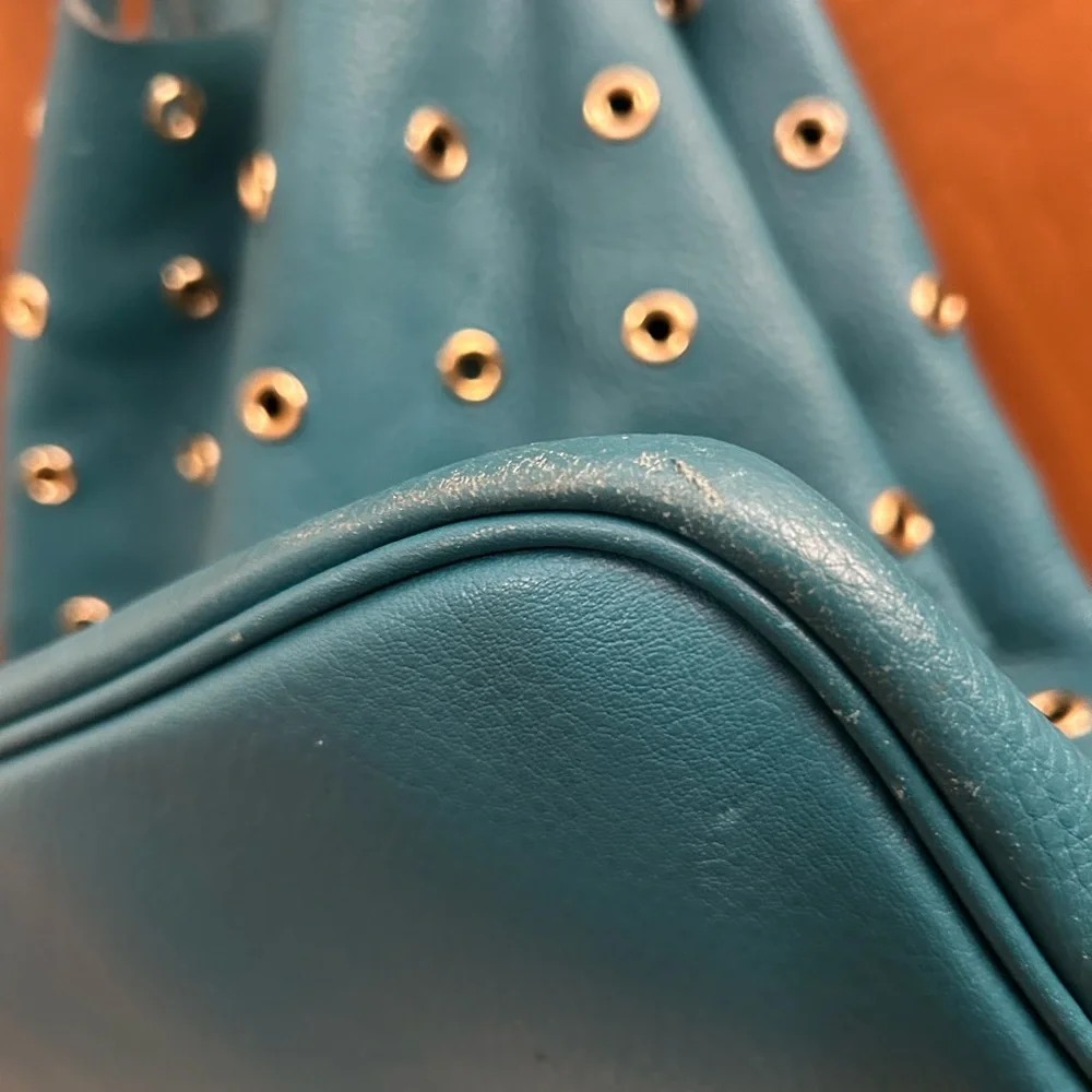 Michael Kors Teal Leather Eyelet Shoulder Bag - Picture 14 of 16